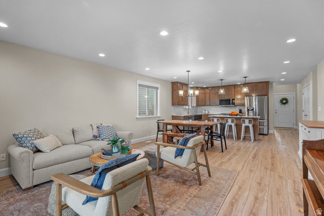 1896 West 800 North Mapleton, UT 84663 - Photo 5 of 55 Living room with recessed lighting and light wood-type flooring