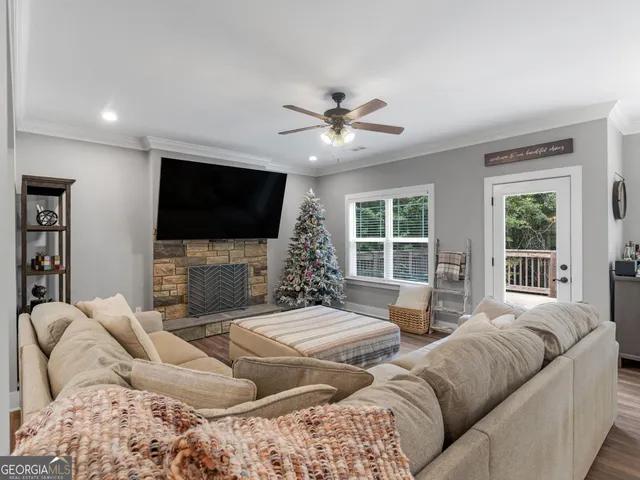 a living room with furniture and a couch
