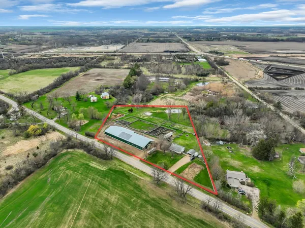 an aerial view of green landscape with outdoor space