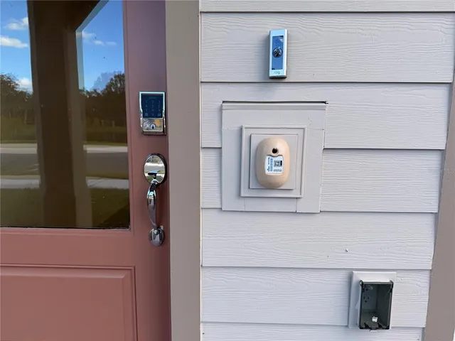 a close view of a hallway with washer and dryer