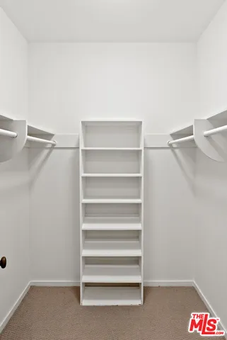 a view of walk in closet with empty racks