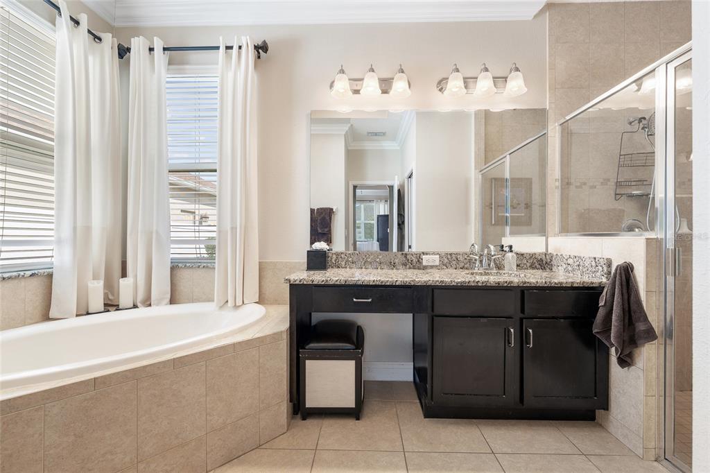 4436 Azure Isle Way Kissimmee, FL 34744 - Photo 23 of 35 a bathroom with a granite countertop sink a toilet and bathtub