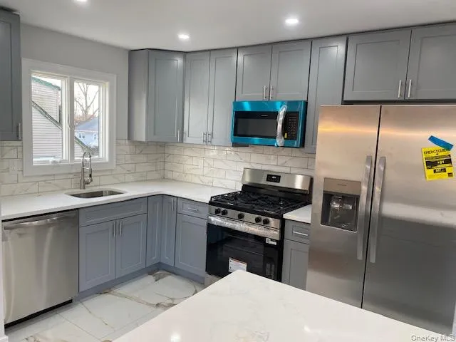 a kitchen with a sink stainless steel appliances and cabinets