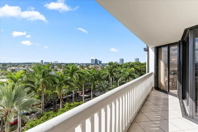 a view of a balcony with an outdoor space