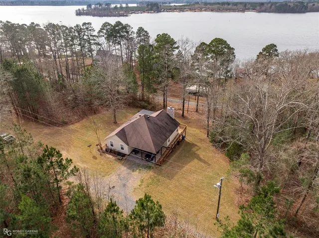 a view of a backyard with plants and lake view