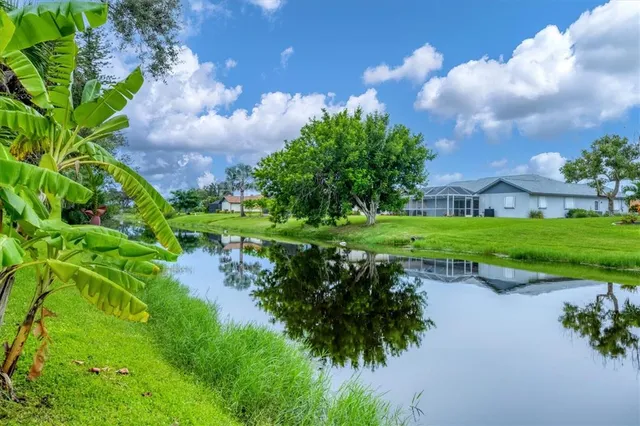 an aerial view of residential houses with outdoor space and trees