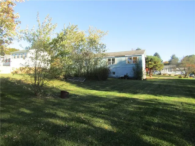 a view of a big yard with large trees