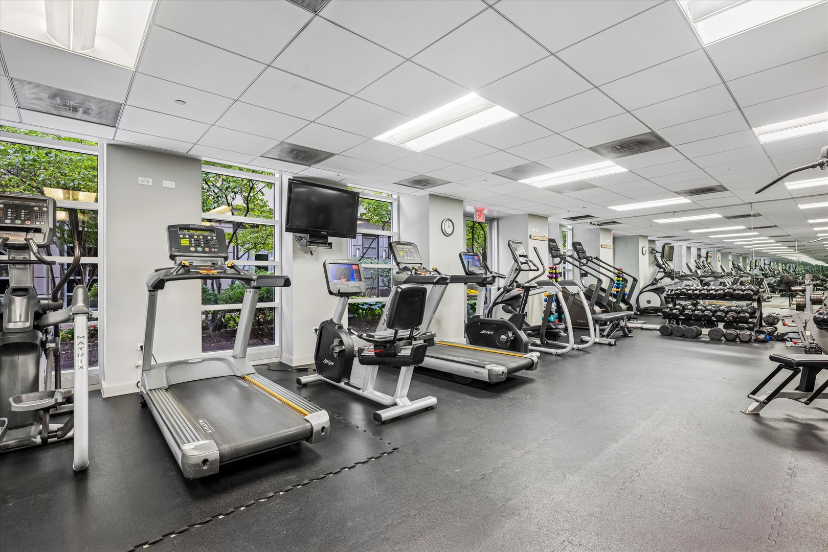 720 North Larrabee Street, Unit 1002 Chicago, IL 60654 - Photo 18 of 20 a room with gym equipment and a large window