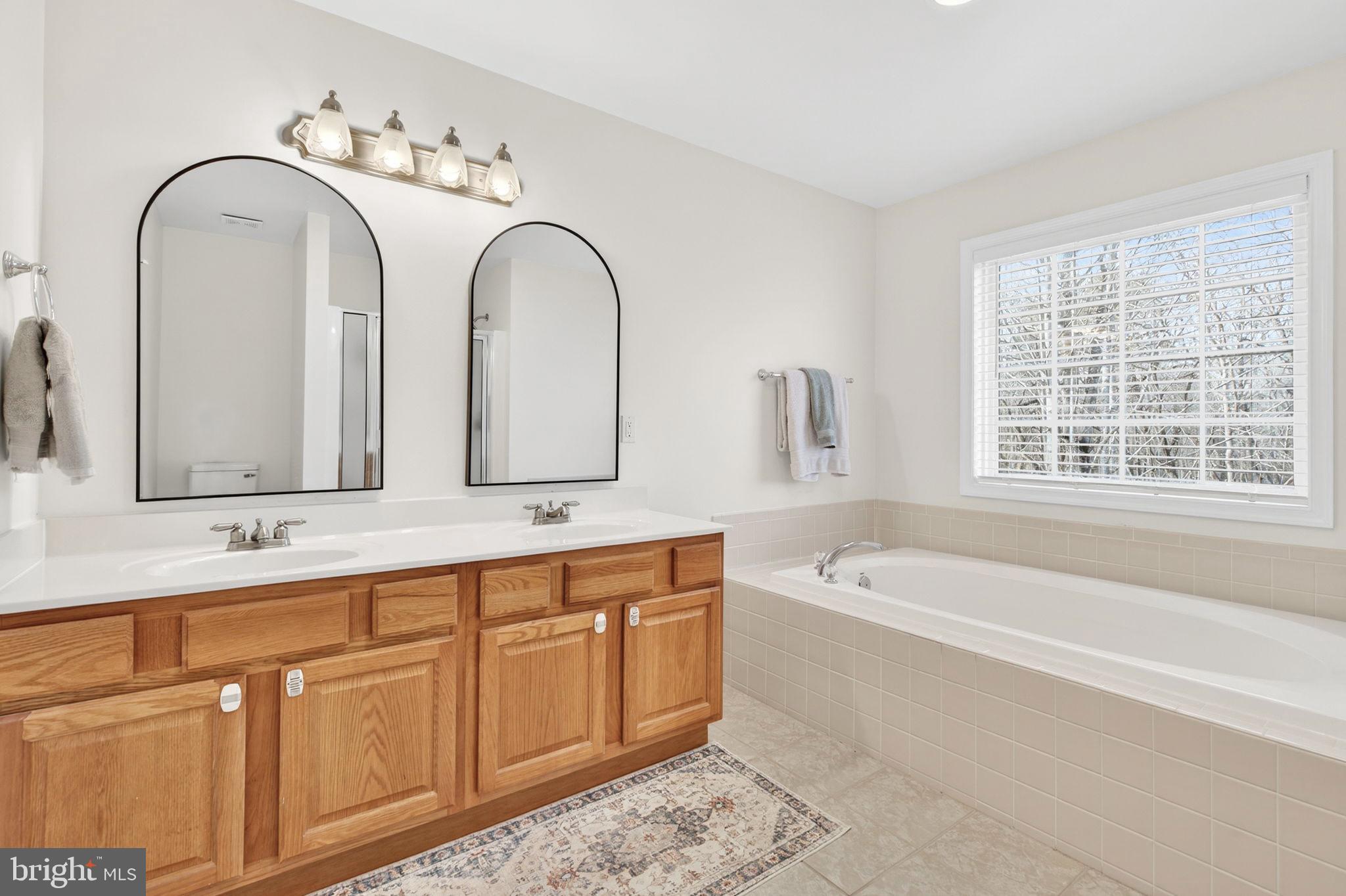 23 Richmond Road Castleton, VA 22716 - Photo 18 of 46 a spacious bathroom with a granite countertop tub a sink and a large window