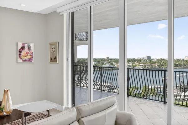 a balcony with furniture