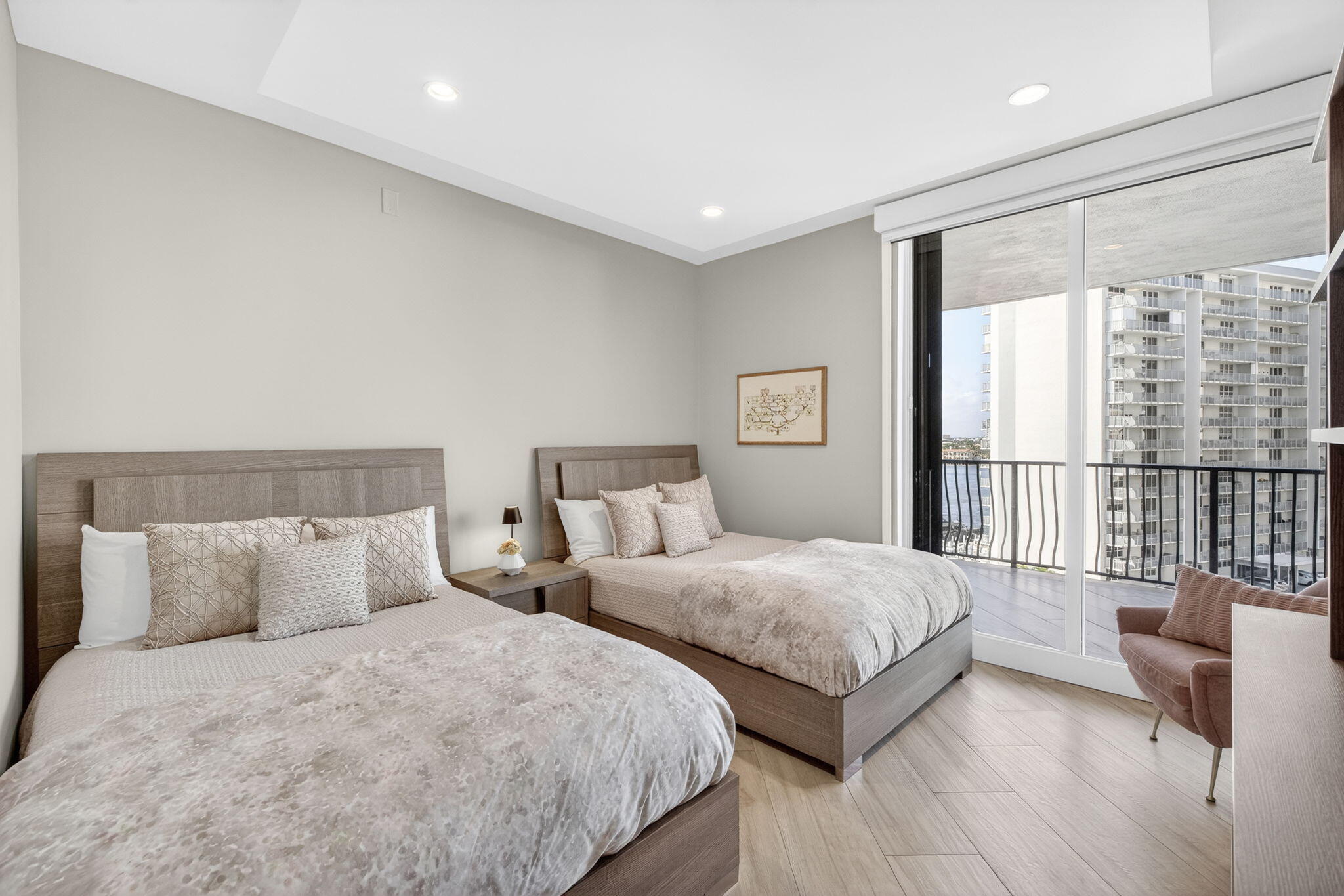 100 South Birch Road, Unit 803 Fort Lauderdale, FL 33316 - Photo 31 of 57 a bedroom with two large bed and a large window