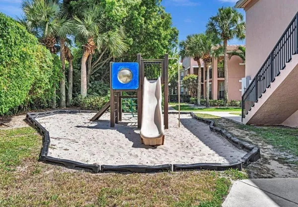 a view of a park with slides