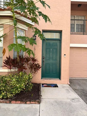 a small garden covered with tall trees