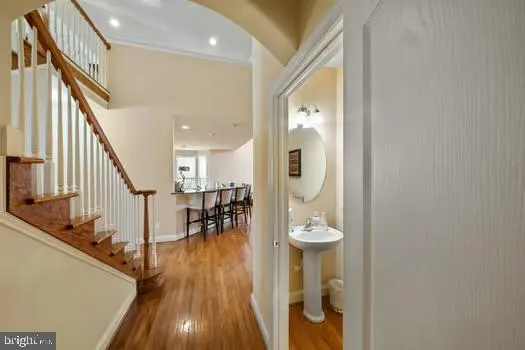a view of a livingroom with furniture and wooden floor
