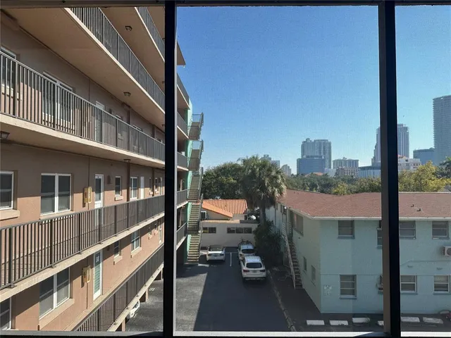 a view of a balcony with chair