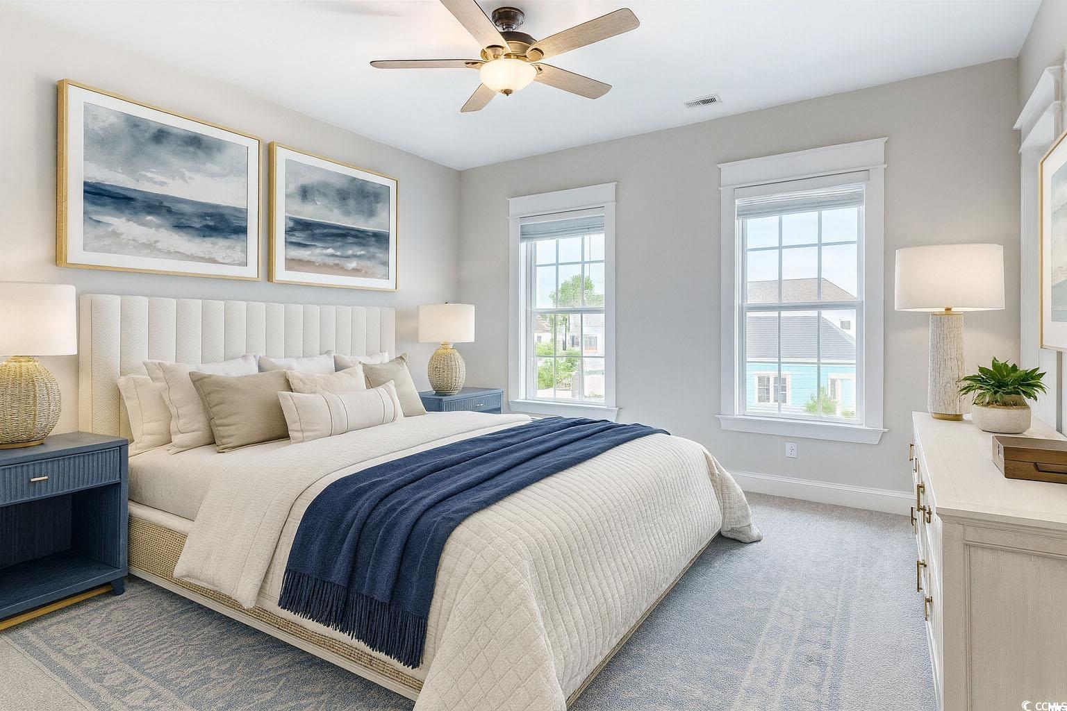 750 Shine Avenue, Unit 750 Myrtle Beach, SC 29577 - Photo 17 of 34 Bedroom featuring light colored carpet and ceiling fan