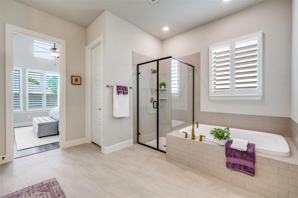 6333 Hedgecoxe Road The Colony, TX 75056 - Photo 18 of 25 Ensuite bathroom featuring garden tub and separate shower
