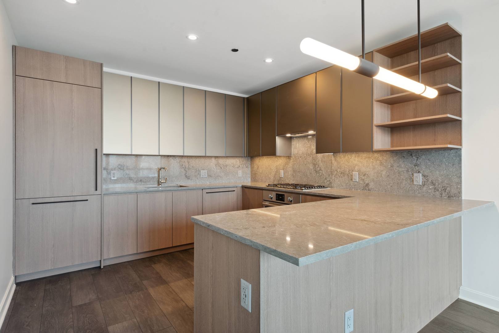 164 North Peoria Street, Unit 4004 Chicago, IL 60607 - Photo 26 of 32 a kitchen with a sink a stove and a refrigerator