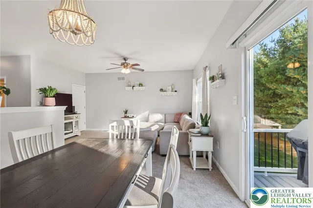 a view of a dining room with furniture wooden floor and a chandelier