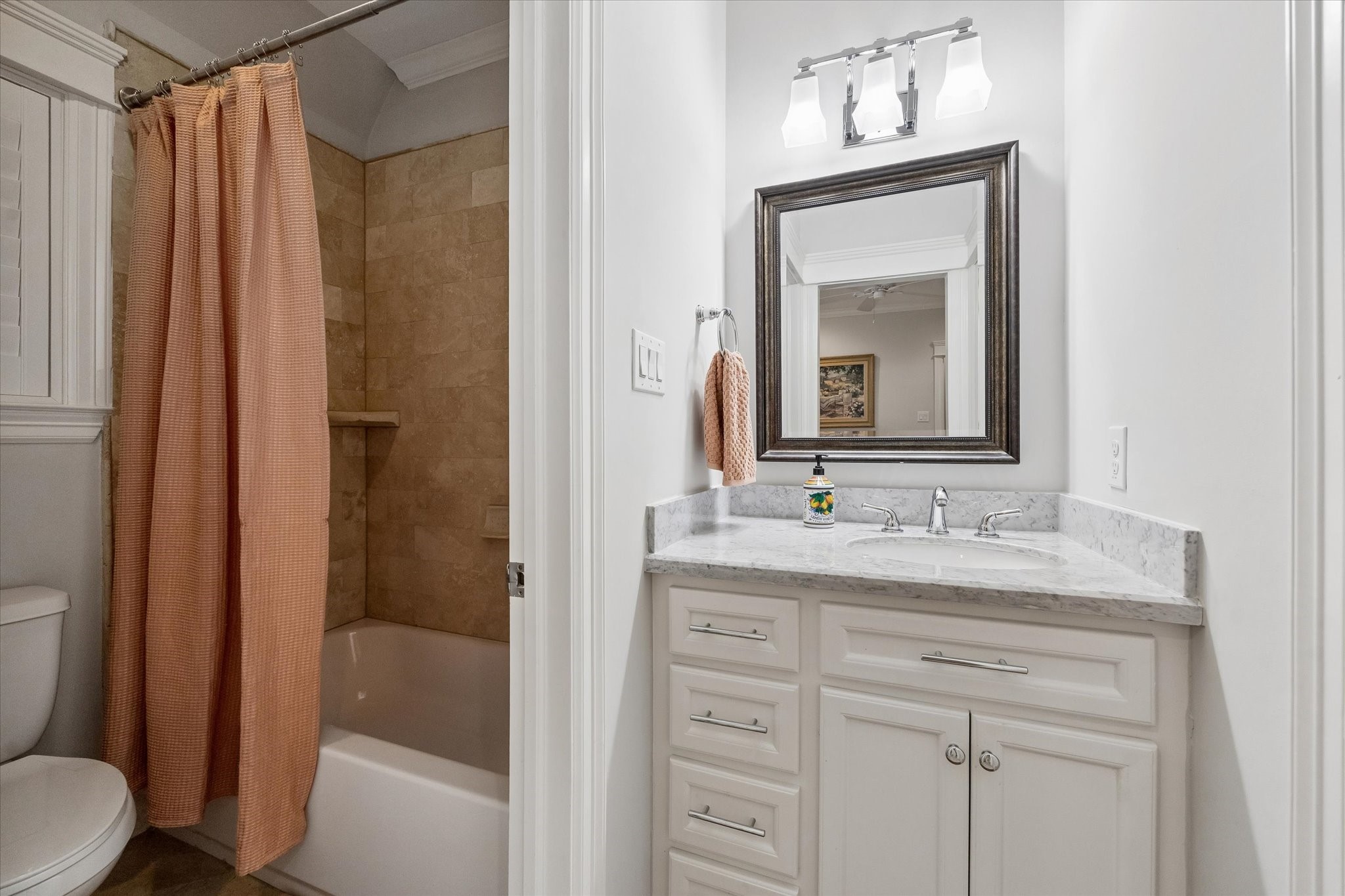 609 Rutland Street, Unit A Houston, TX 77007 - Photo 27 of 30 a bathroom with a sink vanity mirror and toilet