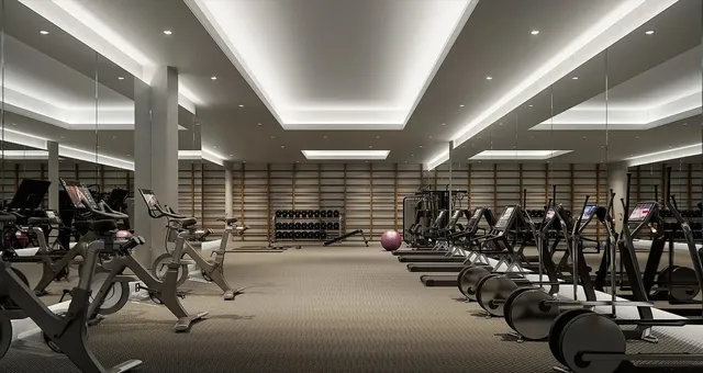 a view of a hall with a rug