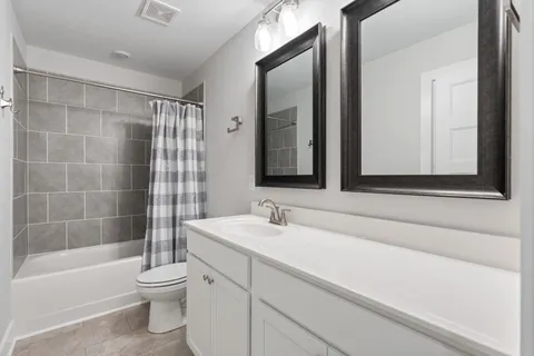 a bathroom with a sink toilet vanity and shower