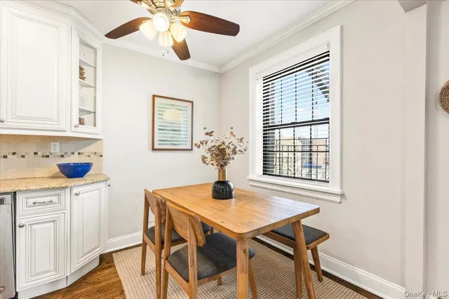 a dining room with window
