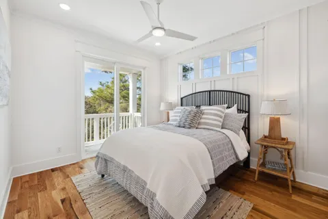 a view of balcony with wooden floor