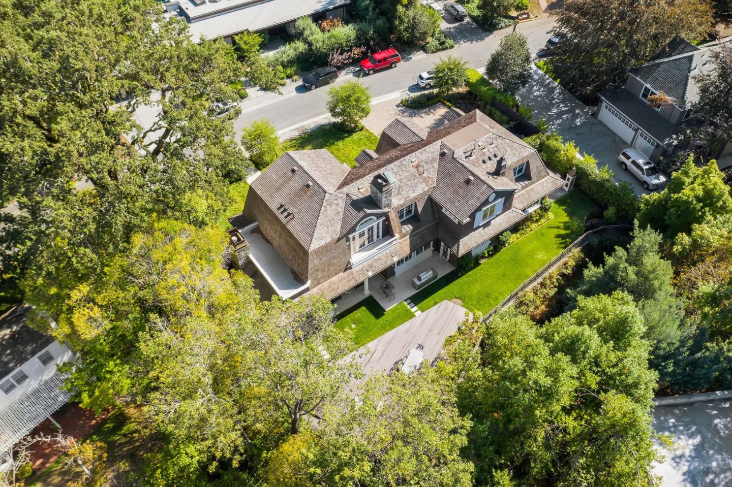 250 Bridge Road Hillsborough, CA 94010 - Photo 65 of 80 an aerial view of a house with swimming pool and garden