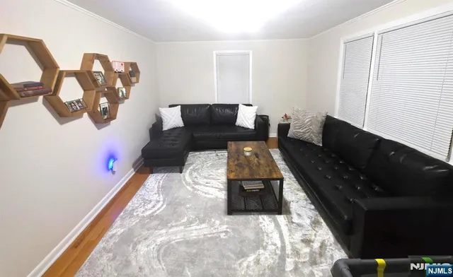 a living room with furniture and a rug