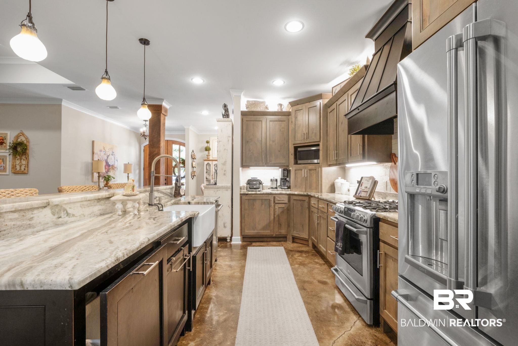 4331 Hamilton Oaks Lane Mobile, AL 36695 - Photo 8 of 38 Kitchen with stainless steel appliances, ornamental molding, a sink, recessed lighting, and light stone counters