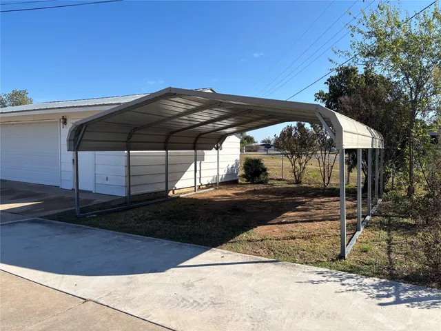a view of a garage with storage