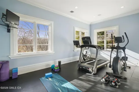 a view of a room with gym equipment