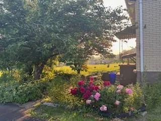 a backyard of a house with yard and outdoor seating