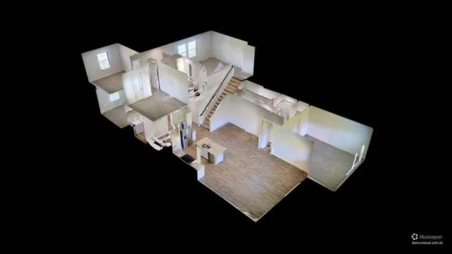 a view of workspace with wooden floor