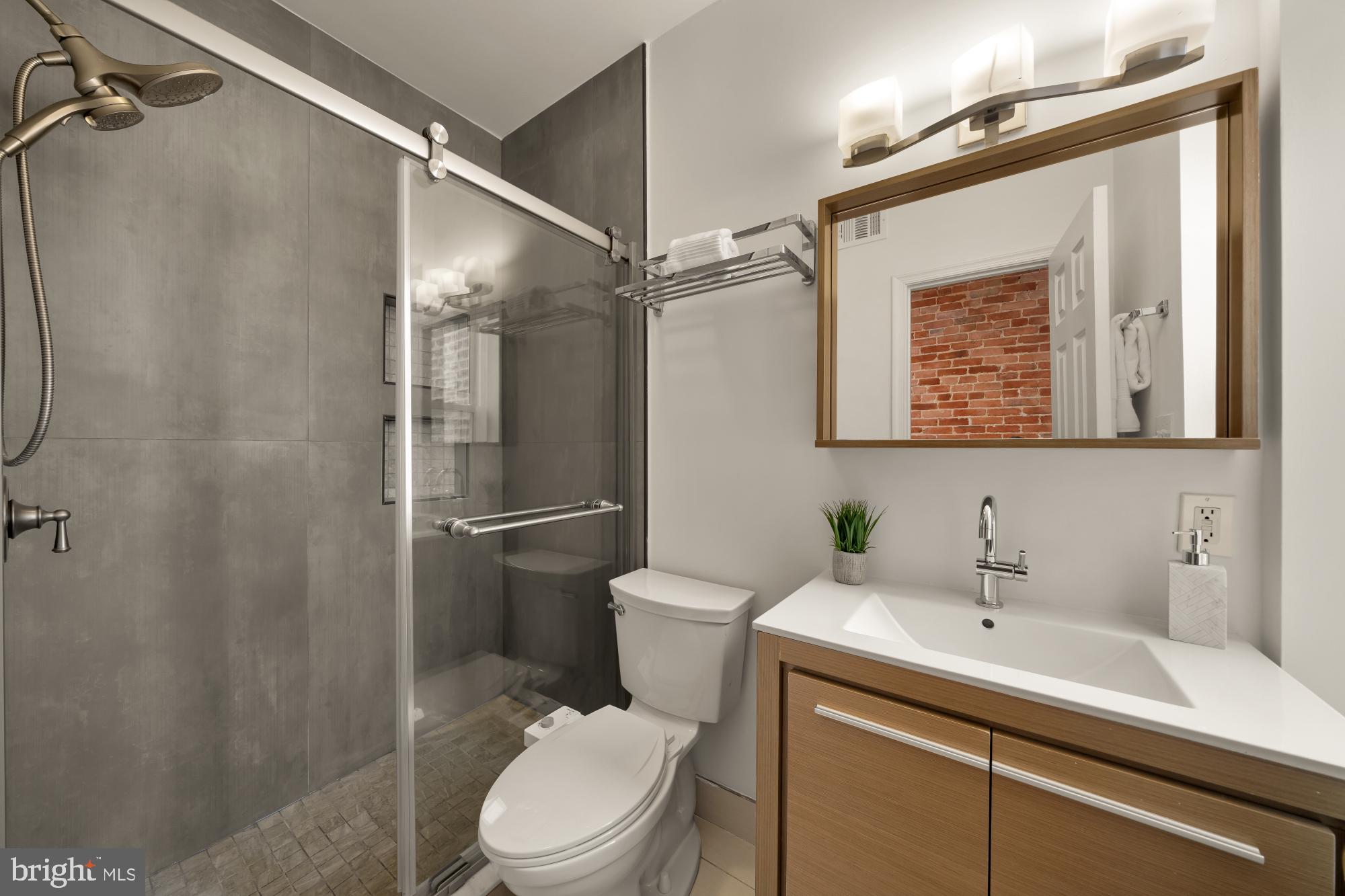 706 L Street Southeast Washington, DC 20003 - Photo 19 of 36 a bathroom with a sink a toilet and shower