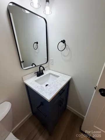 a bathroom with a sink a mirror and toilet