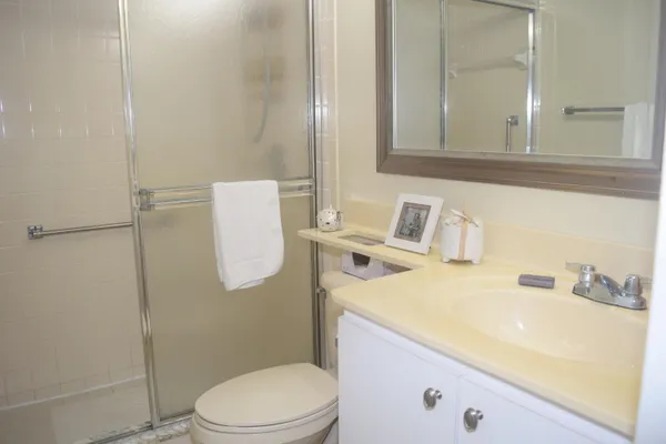 a bathroom with a sink a toilet and vanity