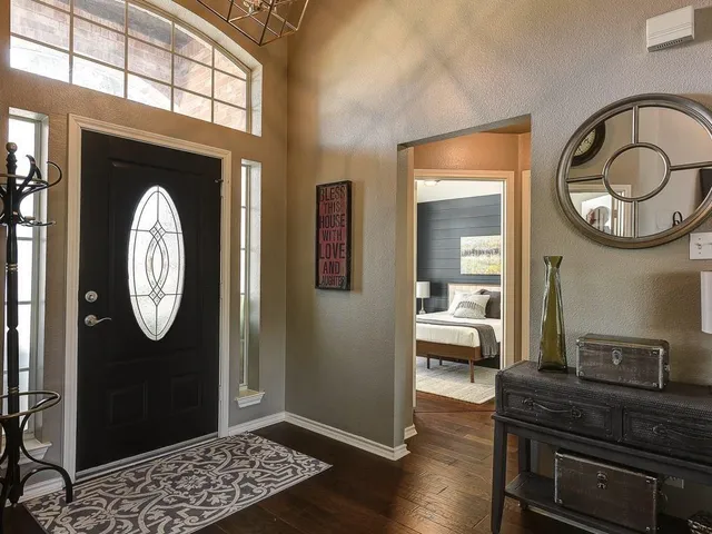 a view of dining room with wooden floor