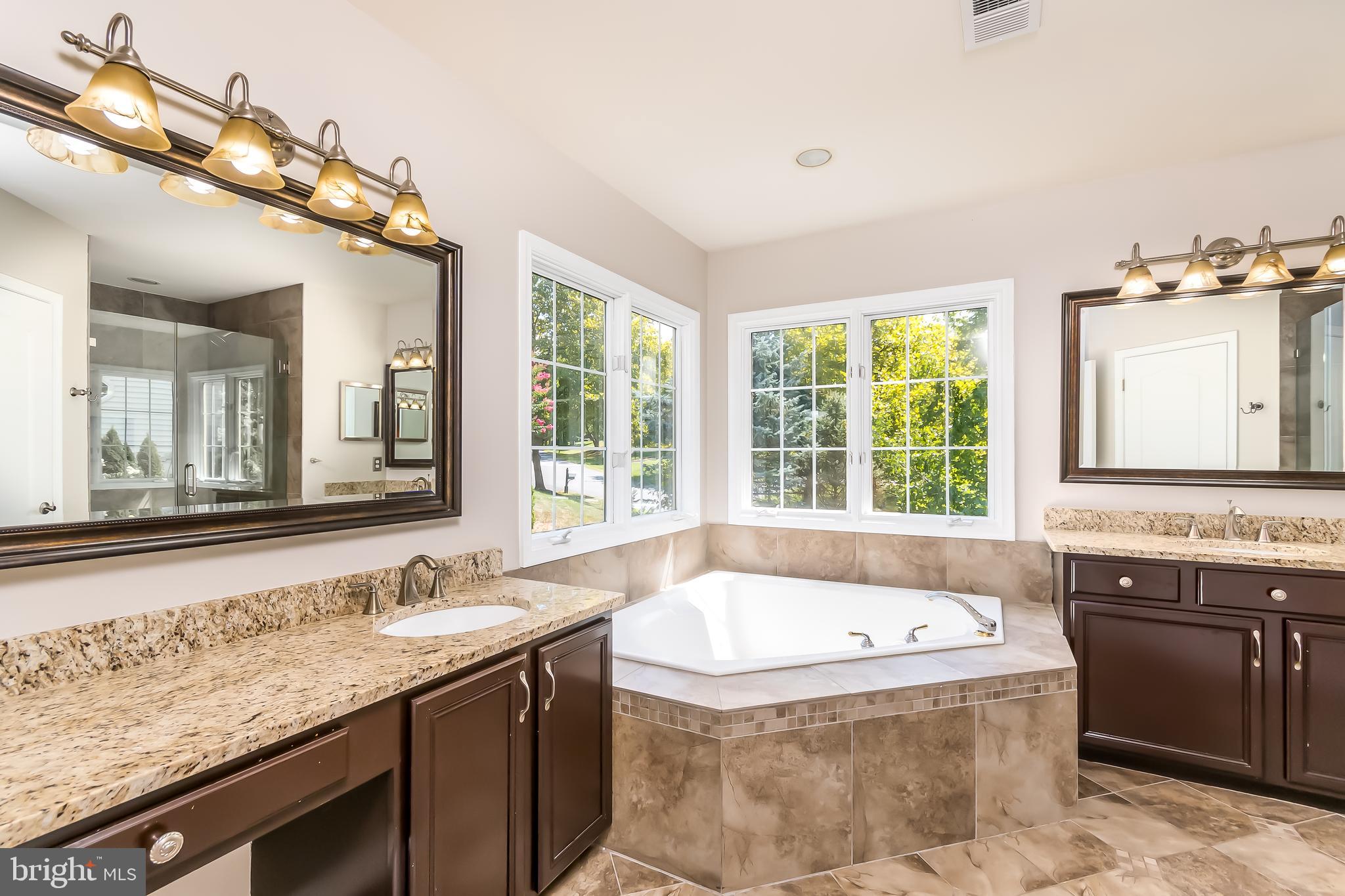 43268 Hillhead Place Leesburg, VA 20176 - Photo 23 of 53 a bathroom with a granite countertop sink and a large mirror