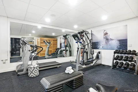 a bedroom with gym equipment