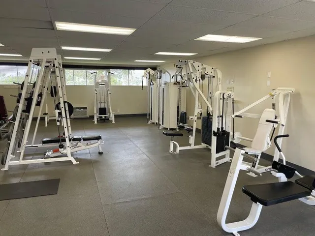a view of a room with gym equipment