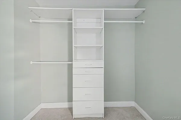 a view of walk in closet with empty racks