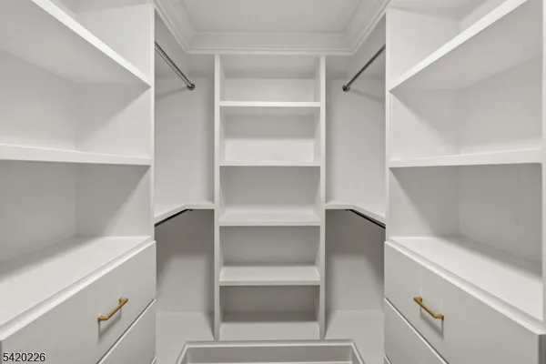 a view of walk in closet with empty racks