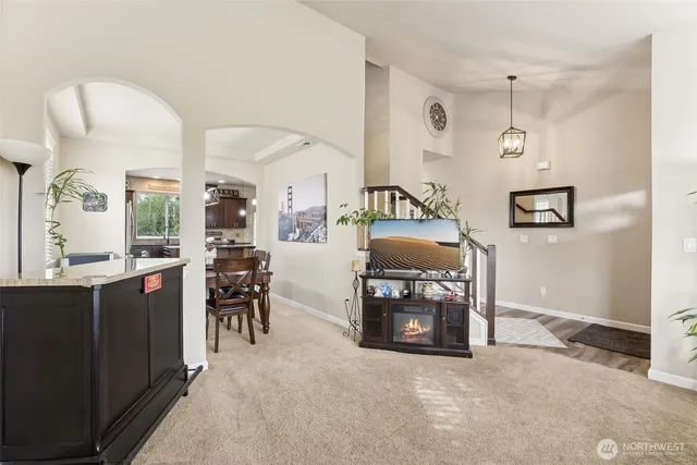 a view of a livingroom with furniture and window