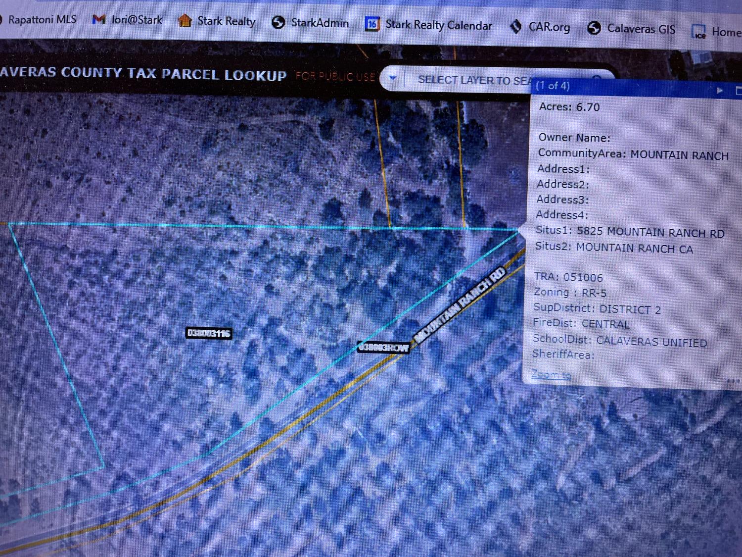 5825 Mountain Ranch Road San Andreas, CA 95249 - Photo 4 of 10 Parcel map of 5825 Mountain Ranch Road on GIS
