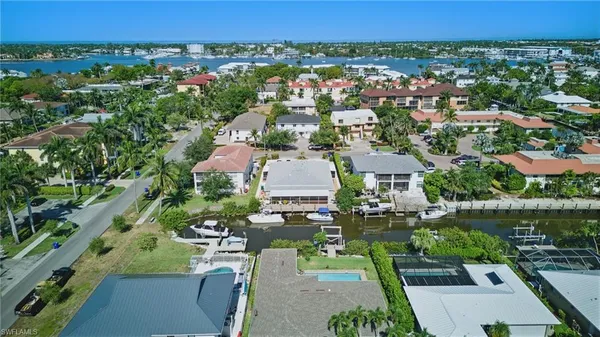 an aerial view of a house with a garden