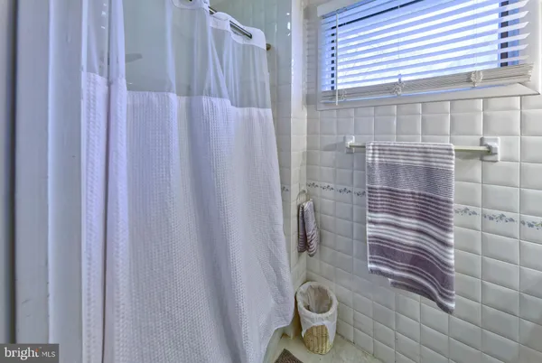 a bathroom with a shower and toilet