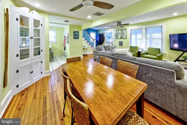 a view of a kitchen and dining room