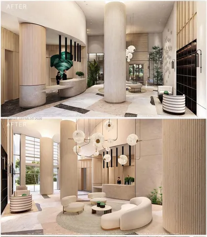 a kitchen with counter top space and living room view